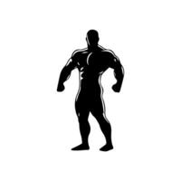 Strong man showing muscles silhouette. Muscular bodybuilder full length body vector