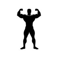 Strong man showing muscles silhouette. Muscular bodybuilder full length body vector