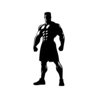 Strong man showing muscles silhouette. Muscular bodybuilder full length body vector