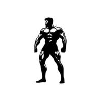 Strong man showing muscles silhouette. Muscular bodybuilder full length body vector