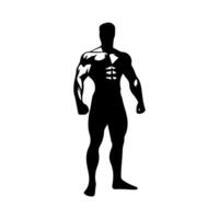 Strong man showing muscles silhouette. Muscular bodybuilder full length body vector