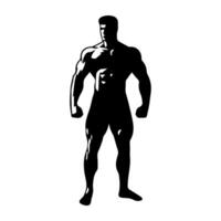 Strong man showing muscles silhouette. Muscular bodybuilder full length body vector