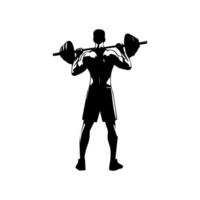 Strong man showing muscles silhouette. Muscular bodybuilder full length body vector