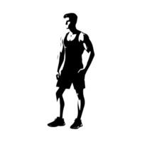 Strong man showing muscles silhouette. Muscular bodybuilder full length body vector