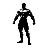 Strong man showing muscles silhouette. Muscular bodybuilder full length body vector