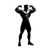 Strong man showing muscles silhouette. Muscular bodybuilder full length body vector