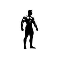 Strong man showing muscles silhouette. Muscular bodybuilder full length body vector