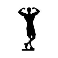 Strong man showing muscles silhouette. Muscular bodybuilder full length body vector