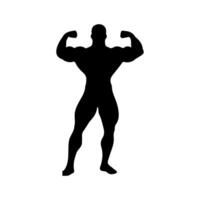 Strong man showing muscles silhouette. Muscular bodybuilder full length body vector