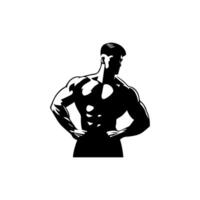 Strong man showing muscles silhouette. Muscular bodybuilder full length body vector