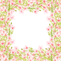 rosa blommor, små vildblommor, fyrkant ram vattenfärg illustration. sommar äng med blommig skriva ut och vilda blommor. isolerat från de bakgrund. för design kort, inbjudningar, bröllop dekor, png