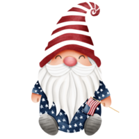 fofa gnomos a comemorar americano independência dia em Julho 4º, mão segurando uma bandeira. png