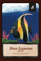 Custom game card with indonesian Sailfish endemic animals illustration vector