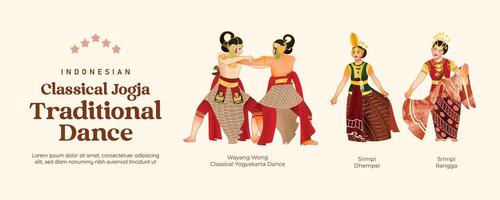 Isolated Javanese Classical dance illustration cell shaded style vector