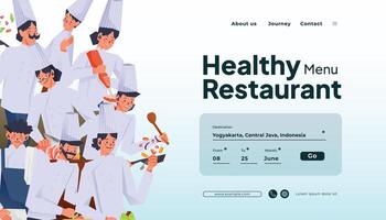 Landing Page design template idea with chef activity flat design illustration vector