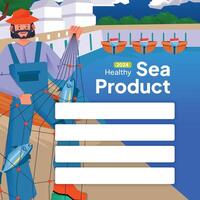 Indonesian sea product infographic poster with fisherman flat design illustration vector