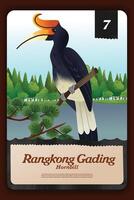 Custom game card with indonesian Hornbill endemic animals illustration vector