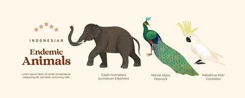 aislado indonesio endémico animales ilustración célula sombreado estilo vector