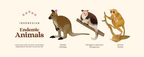 aislado indonesio endémico animales ilustración célula sombreado estilo vector