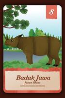 Custom game card with indonesian Rhinos endemic animals illustration vector