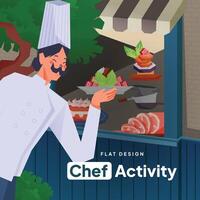 Chef activity flat design illustration for social media post vector