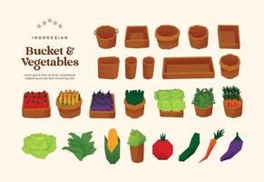 Isolated farmer bucket and vegetables flat design illustration vector