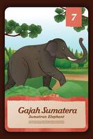 personalizado juego tarjeta con indonesio elefante endémico animales ilustración vector