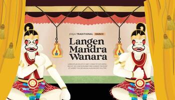 Creative layout idea with Indonesia dancer Langen Mandra Wanara Javanese Illustration vector