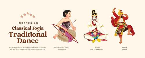 Isolated Javanese Classical dance illustration cell shaded style vector