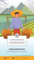 Indonesian Farmer activity flat design illustration for social media post vector