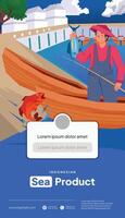 social medios de comunicación enviar con pescador actividad plano diseño ilustración vector