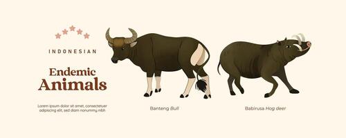 Isolated Indonesian endemic animals illustration cell shaded style vector