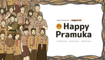 Pramuka day, scout day with indonesian culture illustration vector