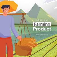 Flat Farmer illustration with indonesian scenery flat style vector