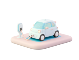 cute 3d render EV Electric Vehicle car isolated png