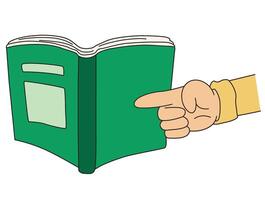 A hand pointing towards book vector