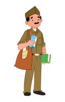 a postman delivering letters with a cloth bag on his shoulders and a book in hand vector