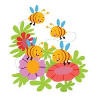 A group of bees humming on flowers vector