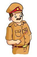 A policeman carrying a wooden stick in hand vector