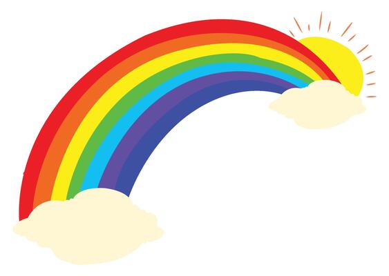 Cartoon rainbow with clouds and sun