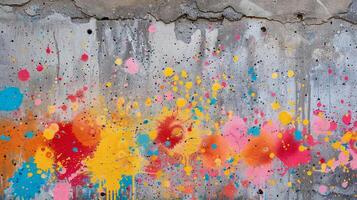 With its splatter stain old texture, the spray-painted concrete wall exudes character, Generated AI photo