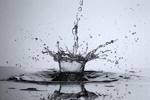 In high-speed photography, the splash effect of water takes center stage against a backdrop of serene simplicity, emphasizing its dynamic and fluid nature, Generated AI photo