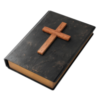 un' Bibbia con un' attraversare su esso su trasparente sfondo. png