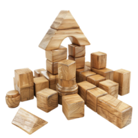 wooden blocks with a house on top of them on transparent background. png
