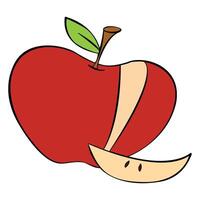 un cortado rojo manzana con hojas vector