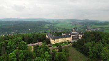 Aerial east view of chateau Zbiroh in Czechia video