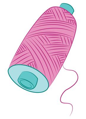 Pink sewing thread isolated on white background