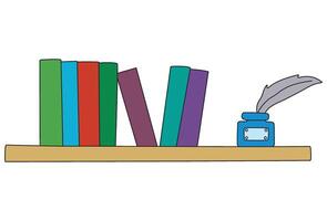 Books on shelf with inkpot vector