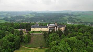 Aerial view of chateau Zbiroh in Czechia video