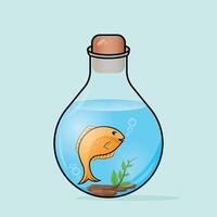 A cute fish inside of a transparent jar with a closed sea environment illustration vector